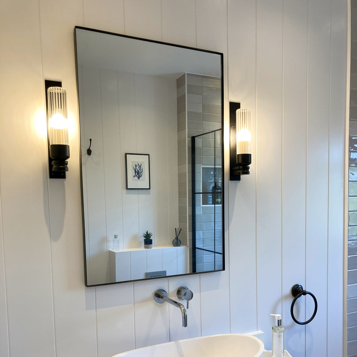 Black Rectangular Metal Wall Mirror as bathroom mirror