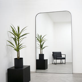 Full Length Black Curved Metal Extra Large Mirror next to plant