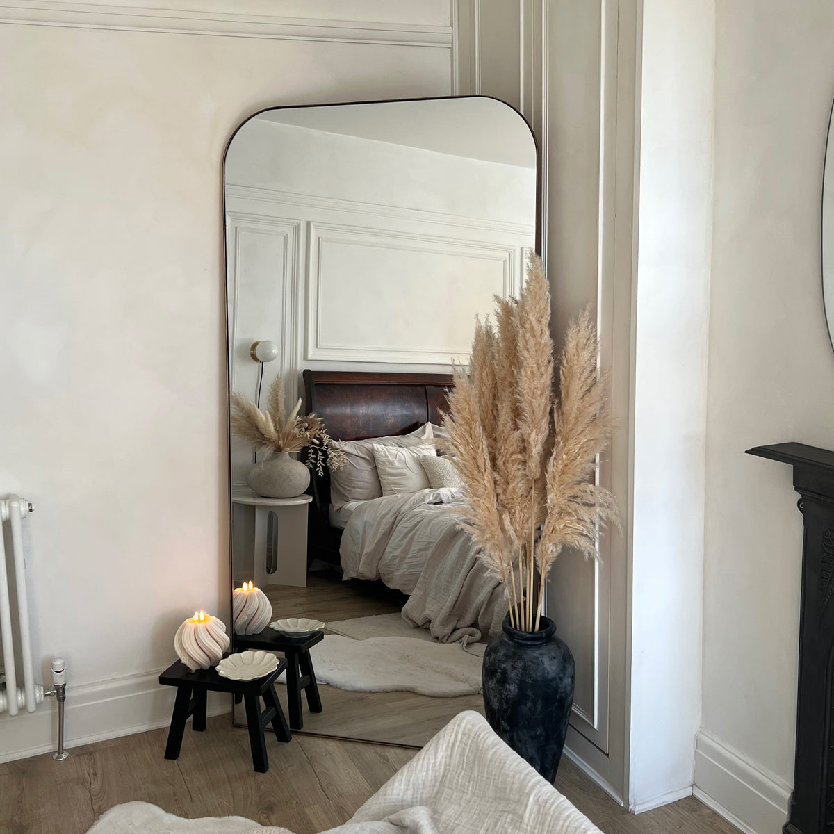 Full Length Gold Curved Large Metal Mirror as bedroom lean to