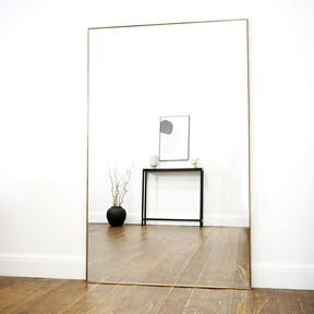 Full Length Gold Rectangular Extra Large Metal Mirror opposite console table