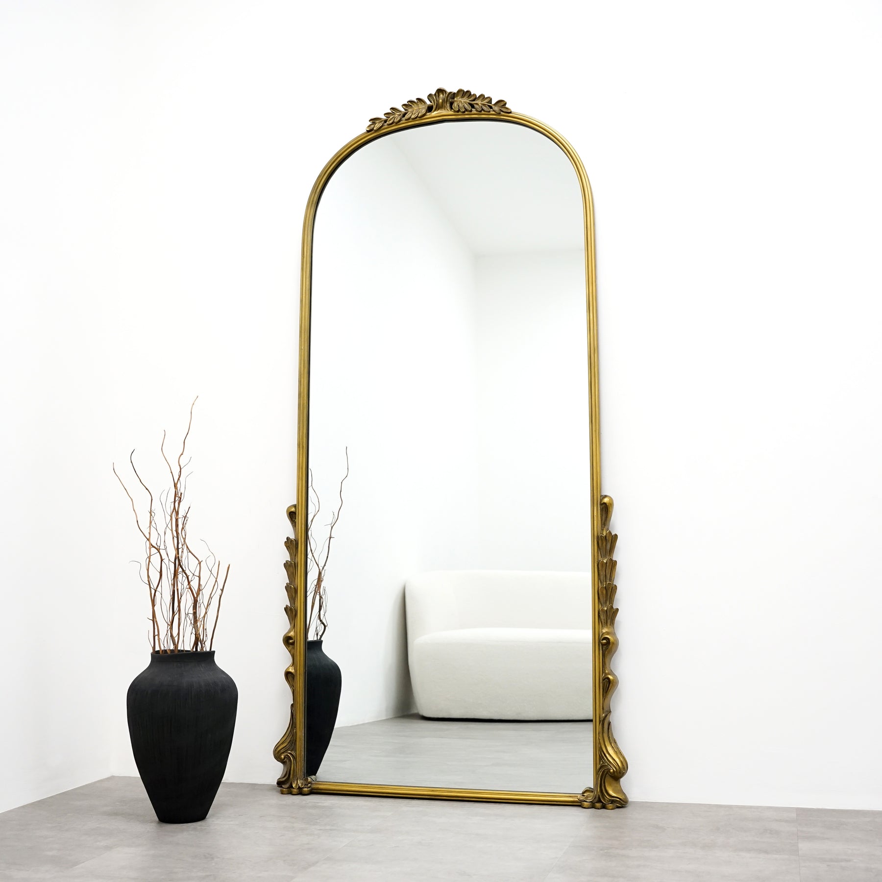 Full Length Gold Arched Ornate Metal Mirror