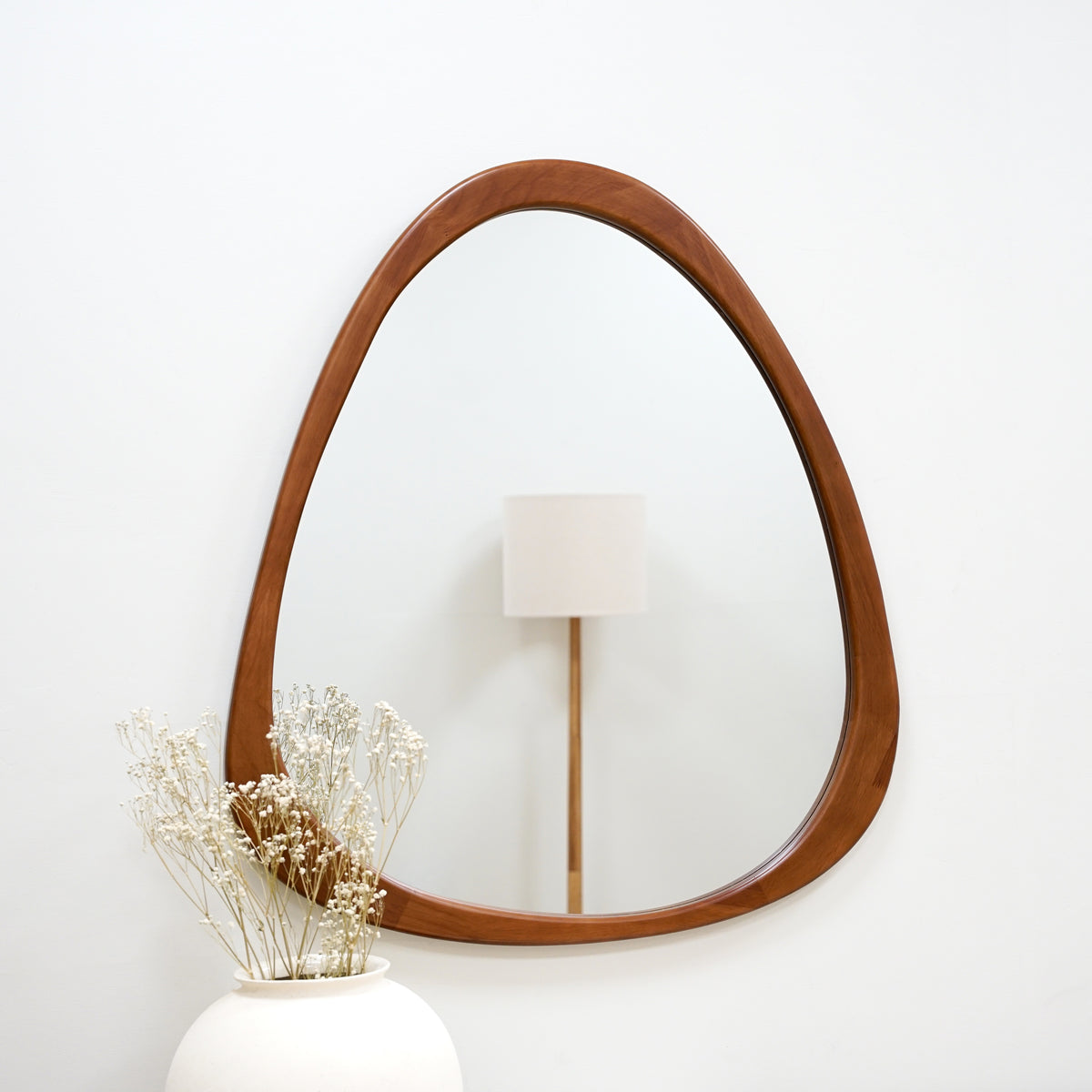 Walnut Organic Irregular Wooden Wall Mirror as a lounge wall mirror