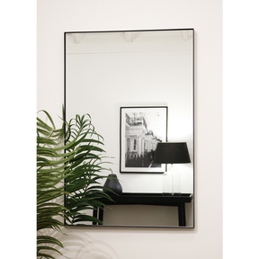 Black Rectangular Metal Wall Mirror opposite painting