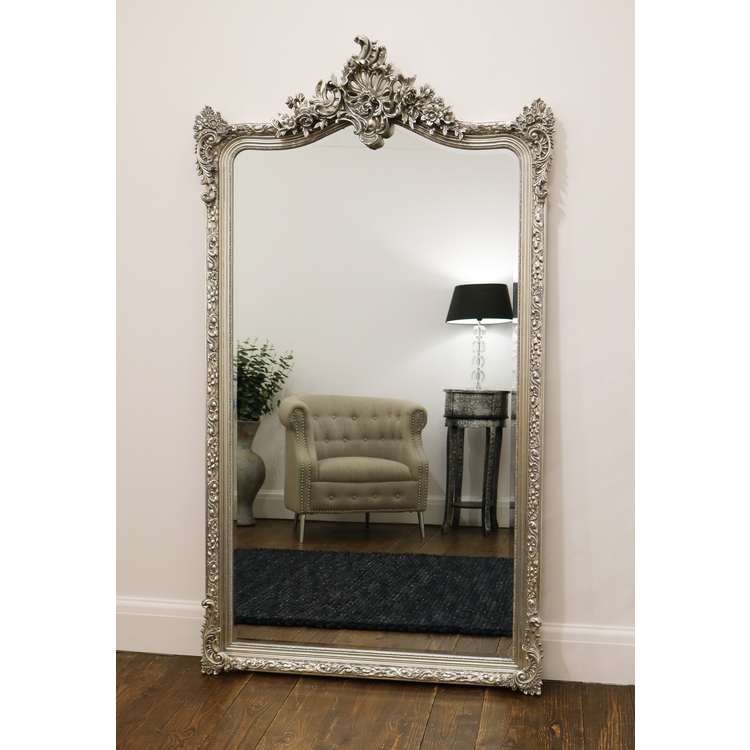 Silver Arched Ornate Full Length Mirror in living room