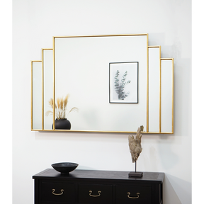 Gold Art Deco Rectangular Wall Mirror displayed above console table