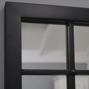 Closeup of Black Industrial Full Length Metal Mirror corner