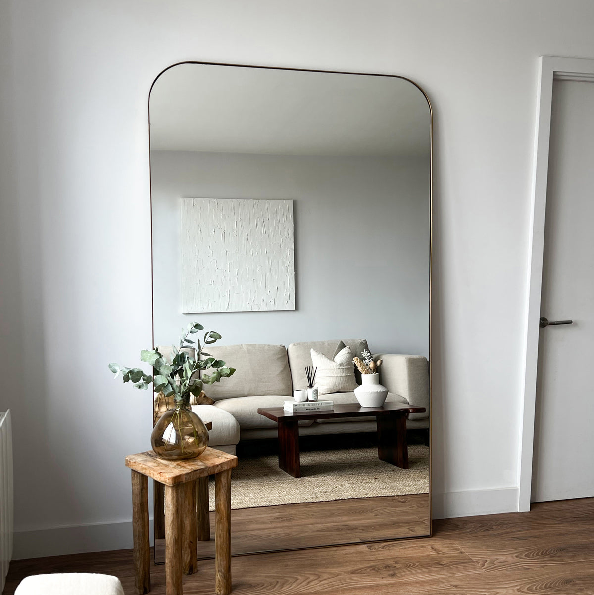 Full Length Gold Curved Extra Large Metal Mirror as living room lean to