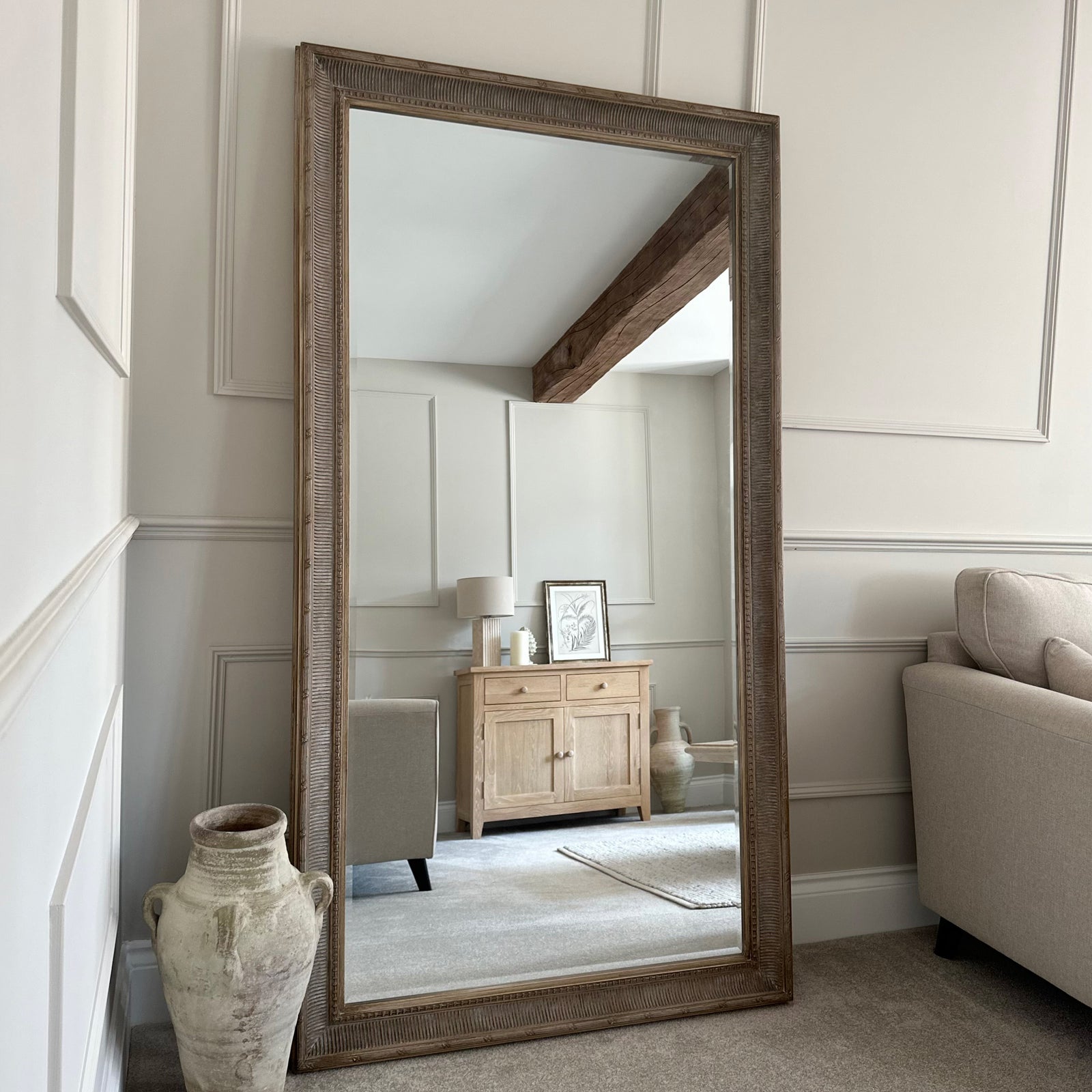 Large Rectangular Window Mirror Full Length Washed Wood Extra Large Mirror 185cm x 100cm- Antoine