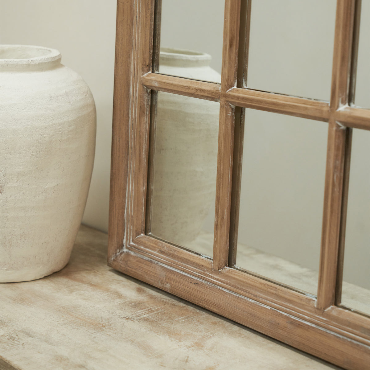 Arabella - Washed Wood Arched Shabby Chic Window Mirror 100cm x 60cm