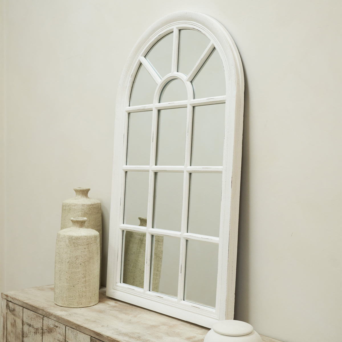 Arabella - White Arched Shabby Chic Window Mirror 100cm x 60cm