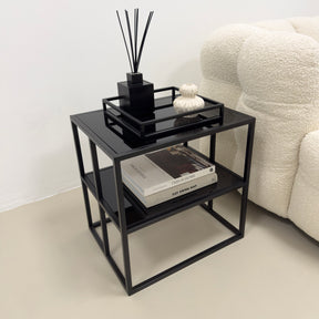Brooklyn - Black Modern Rectangle Tinted Mirrored Side Table v2