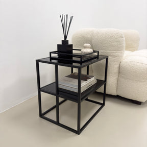 Brooklyn - Black Modern Rectangle Tinted Mirrored Side Table v2