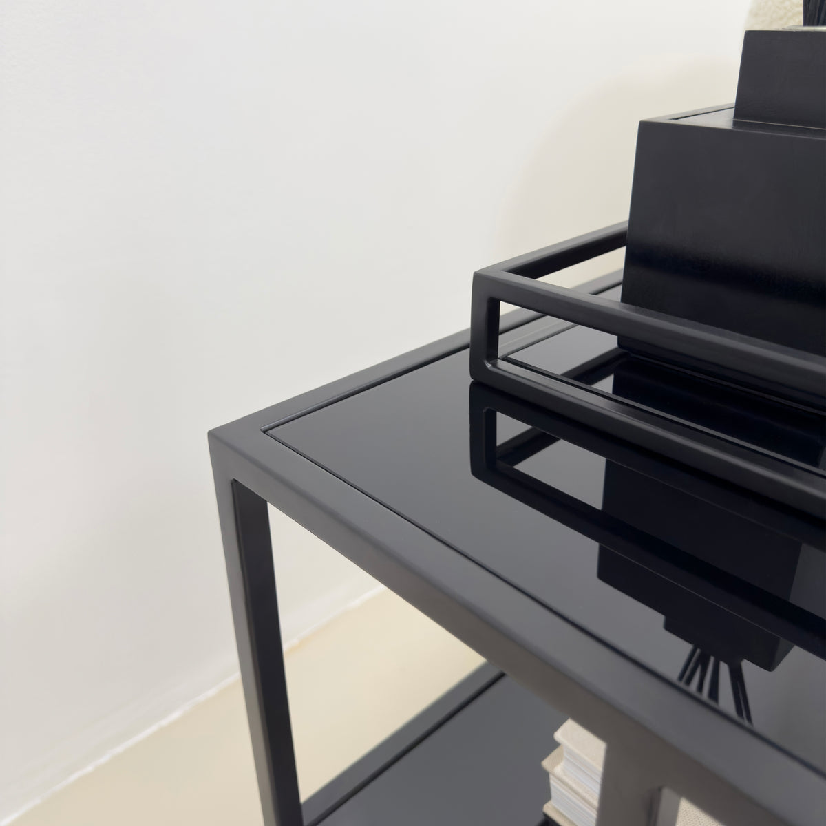 Brooklyn - Table d'appoint rectangulaire moderne noire avec miroir teinté v2