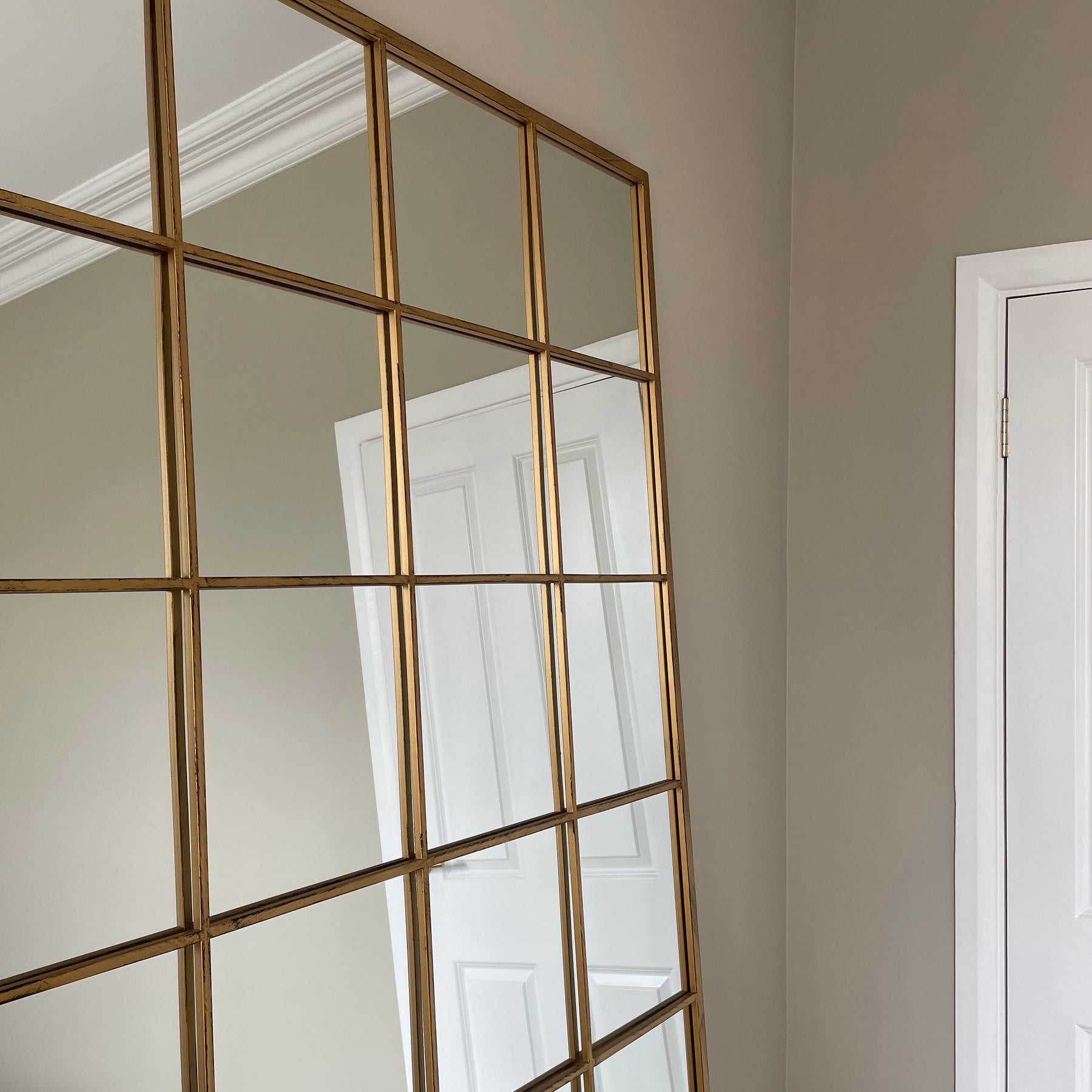 Full length XL gold industrial metal window mirror iconic window frame design