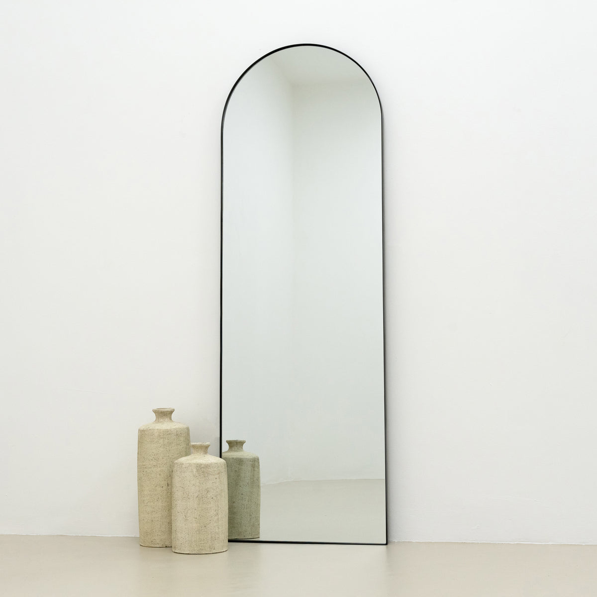 Full Length Black Arched Large Metal Mirror 150cm x 50cm Theo