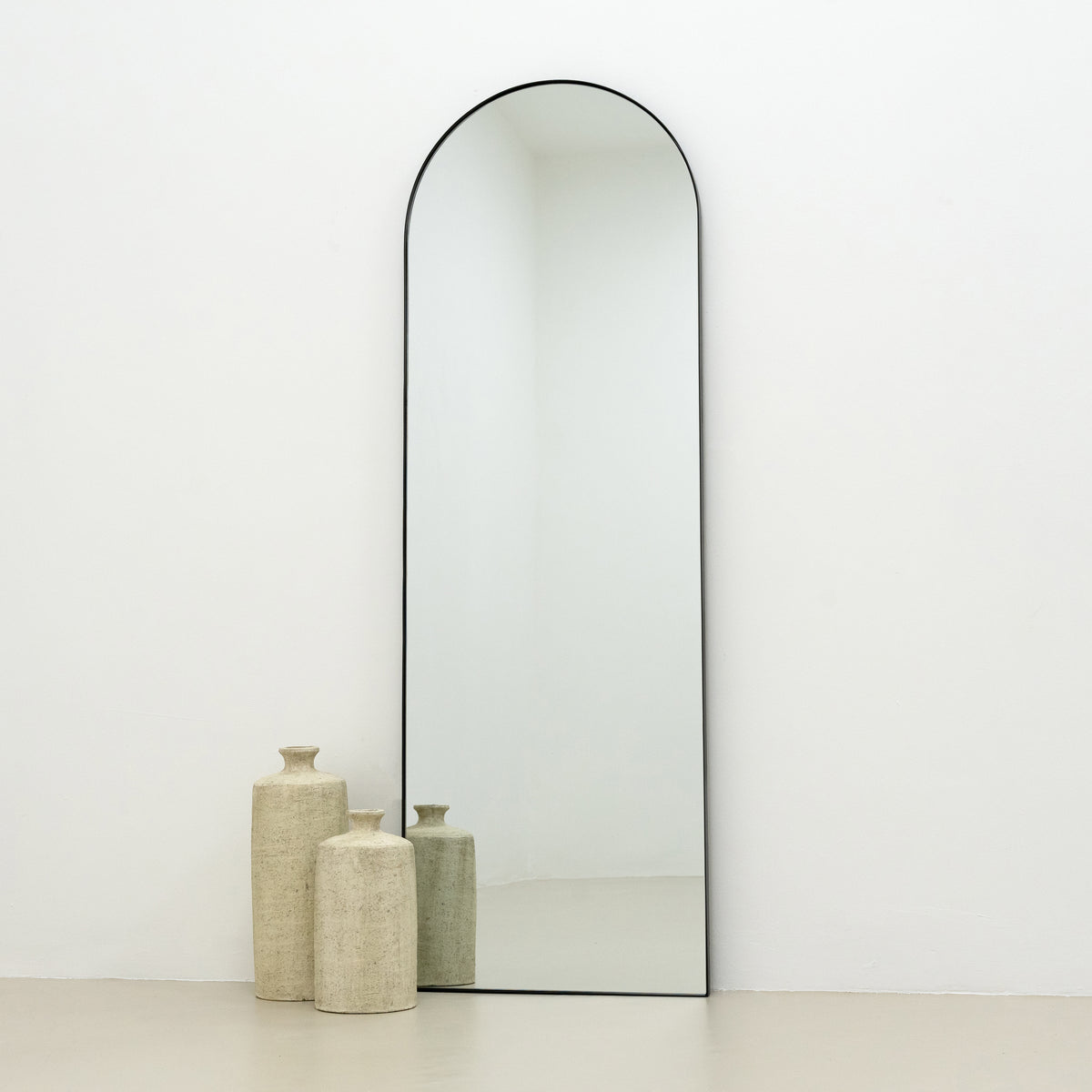 Theo - Full Length Black Arched Large Metal Mirror 150cm x 50cm