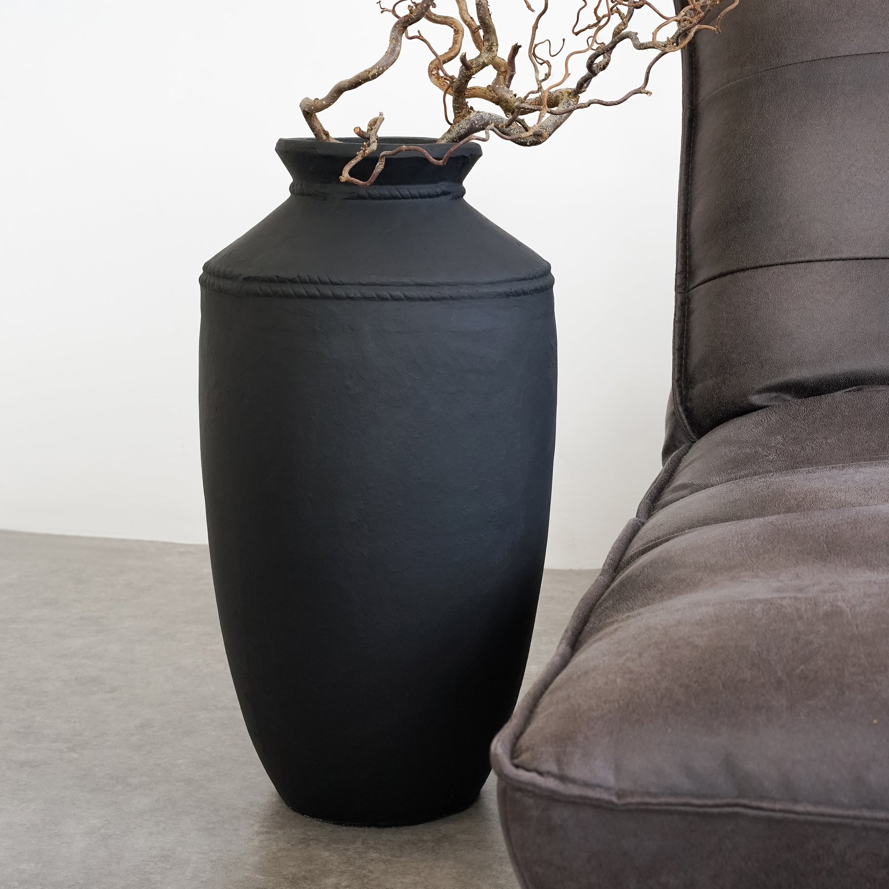 Toledo - Black Textured Terracotta Large Vase