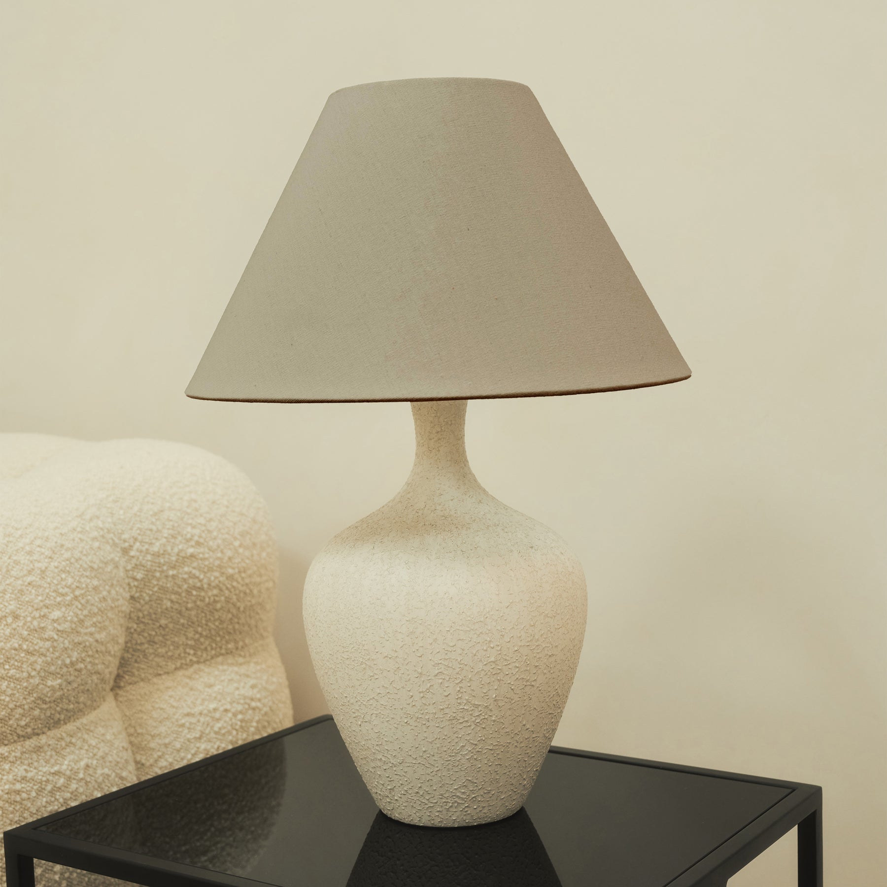 Elba - Textured Ceramic Based Table Lamp Beige Shade
