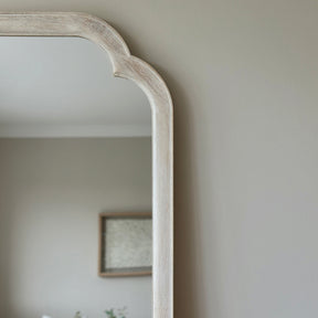 Full Length White Washed Wood Arched Mirror detail shot of arch design