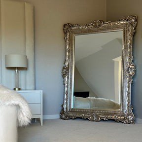 Champagne Ornate Floor Mirror in bedroom corner