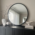 Higgins - Black Metal Modern Round Wall Mirror 100cm x 100cm