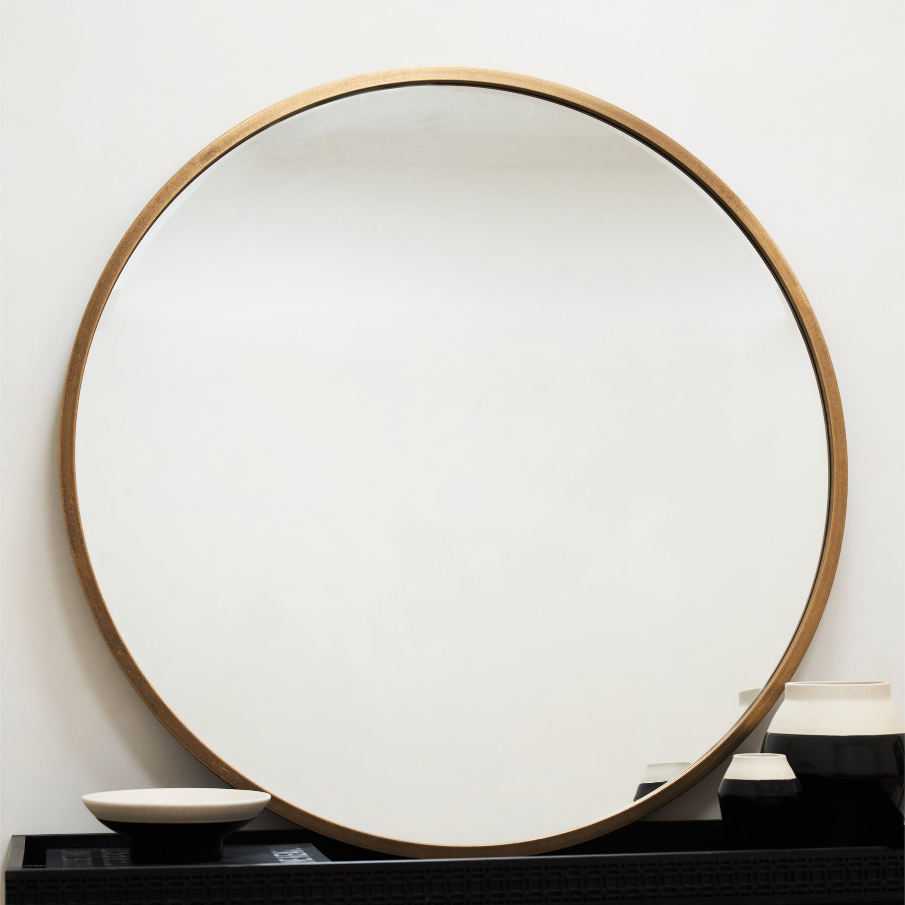 Gold Metal Modern Round Wall Mirror with ceramics