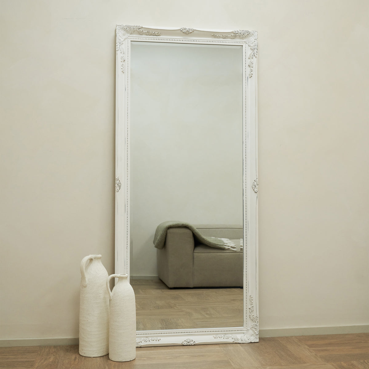 Isabella - Large Full Length Vintage White Rectangular Mirror 167cm x 76cm
