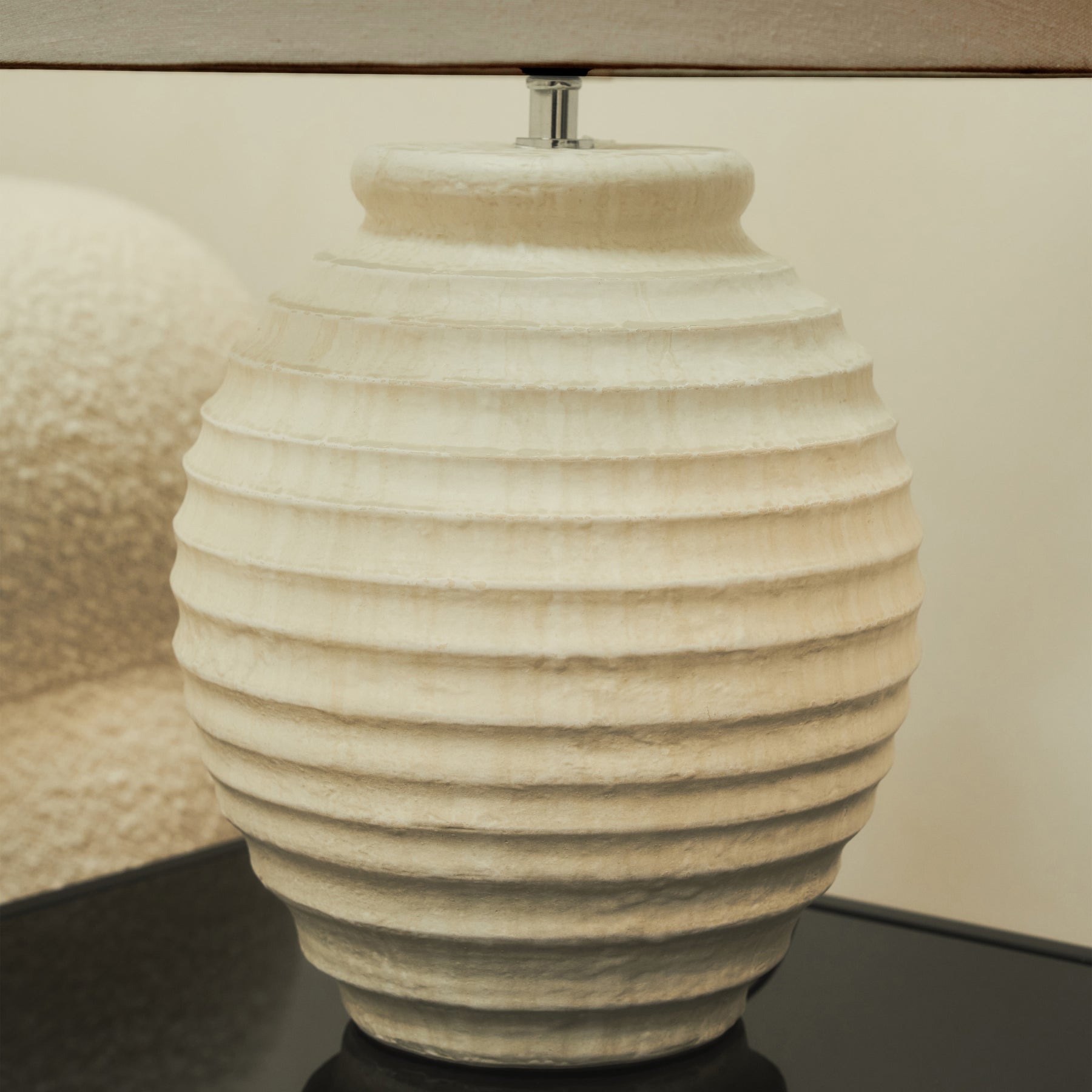 Linosa - Textured Ceramic Based Table Lamp Beige Shade