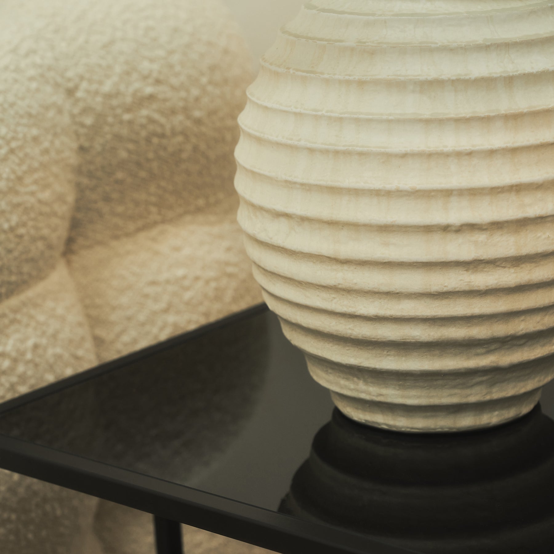 Linosa - Textured Ceramic Based Table Lamp Natural Shade