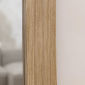 Full Length Arched Washed Wood Mirror detail shot of unique stepped frame side