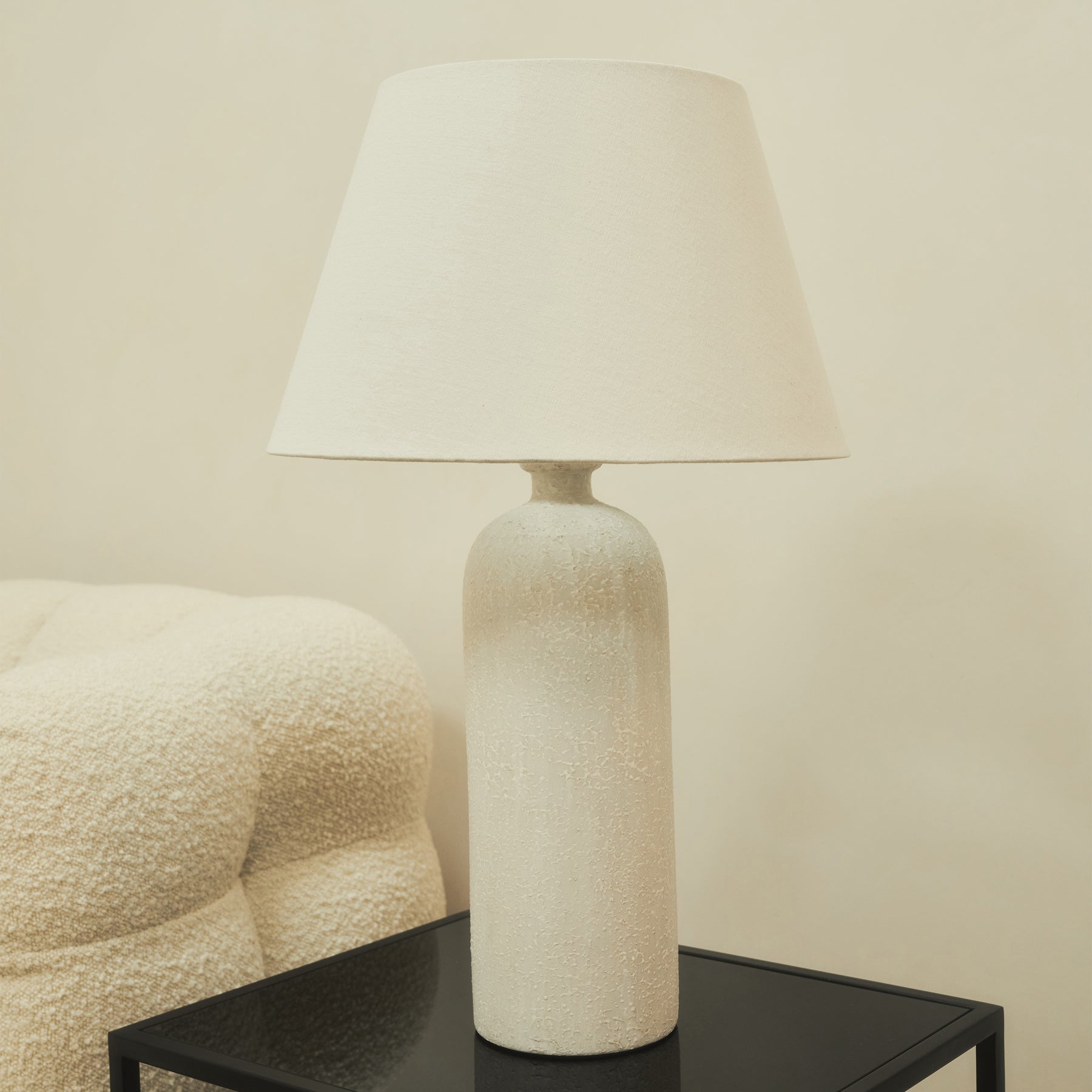 Textured Ceramic Based Table Lamp Natural Shade on brooklyn table