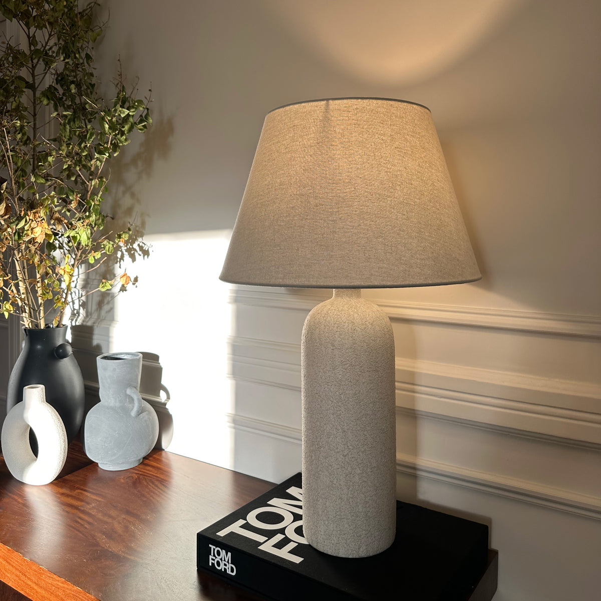 Palmaria - Textured Ceramic Based Table Lamp Natural Shade