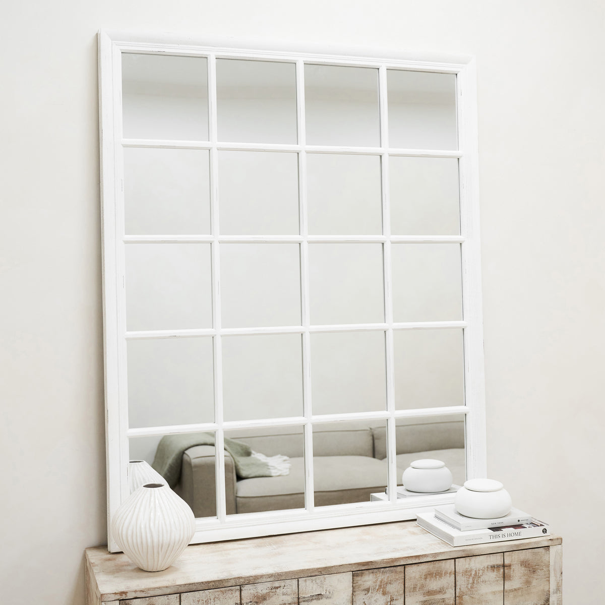 Sasha - Miroir de fenêtre rectangulaire Shabby Chic blanc 133 cm x 108 cm