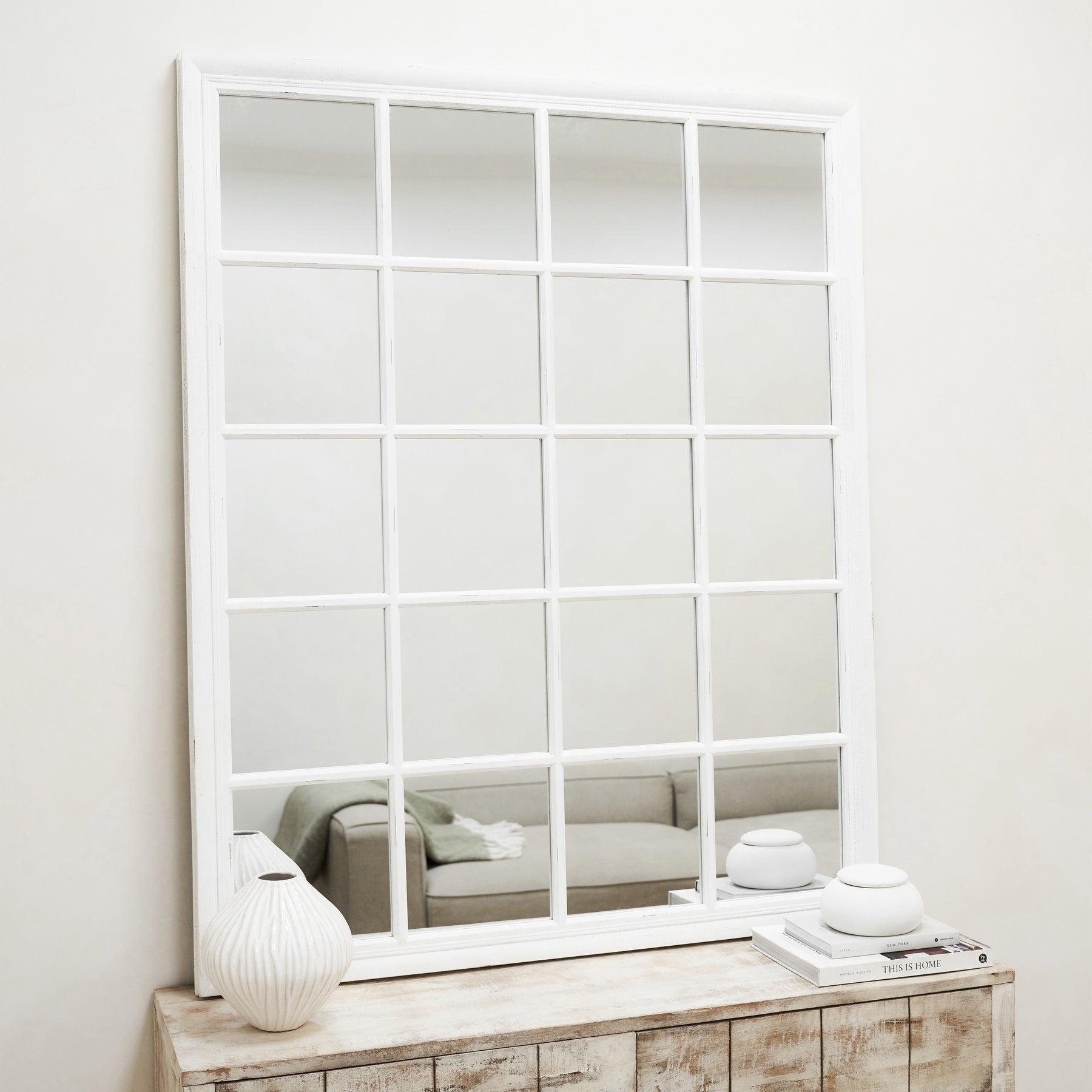 Sasha - White Shabby Chic Rectangular Window Mirror 133cm x 108cm