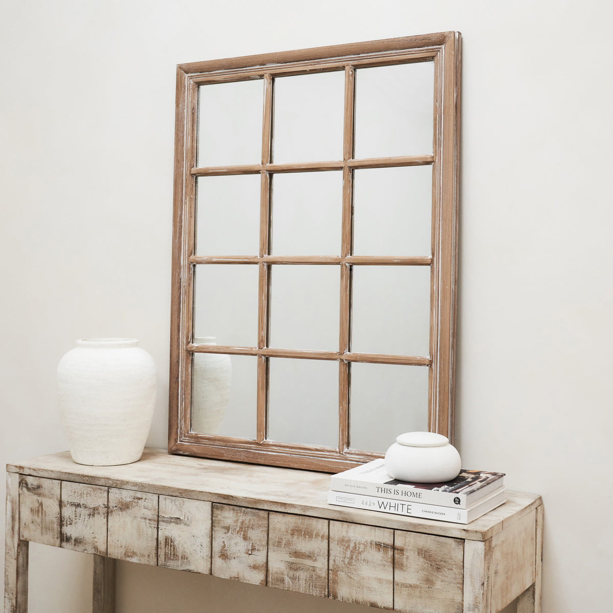 Sasha - Oak Shabby Chic Rectangular Window Mirror 100cm x 75cm