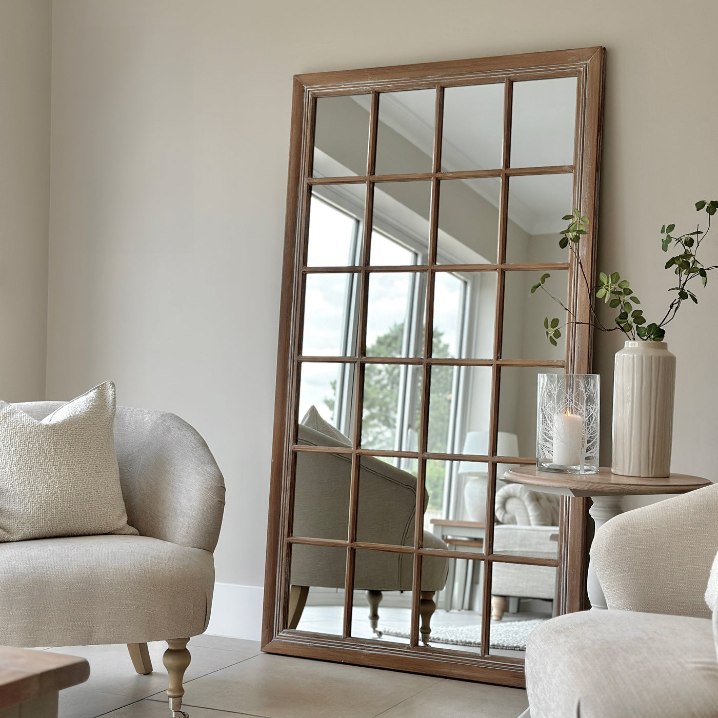 Oak Shabby Chic Rectangular Window Mirror 180cm x 100cm - Sasha