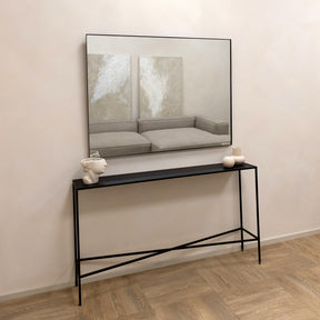 Black Rectangular Metal Large Wall Mirror displayed horizontally on wall