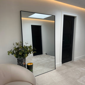 Full Length Black Extra Large Metal Mirror as living room lean to