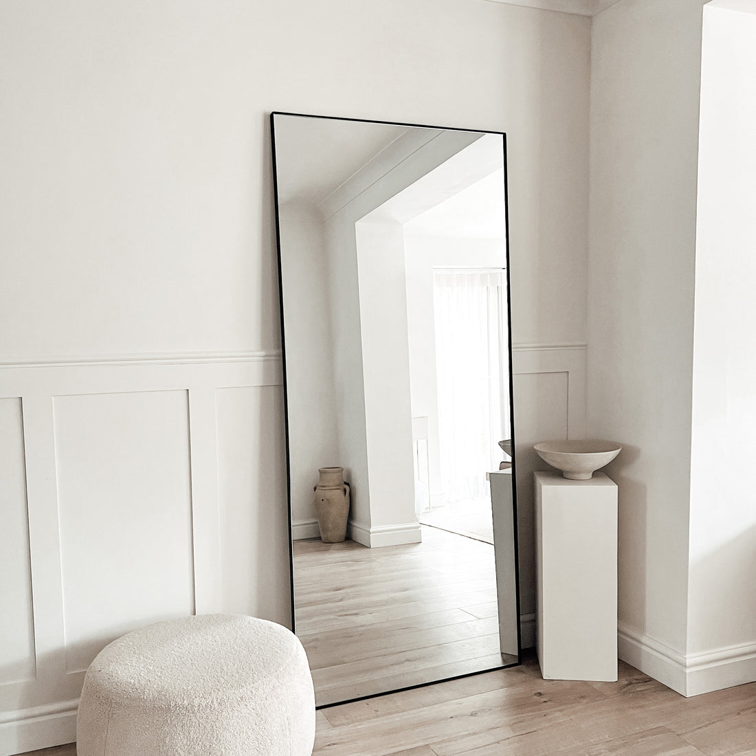 Full Length Black Rectangular Large Metal Mirror 179cm x 80cm Theo