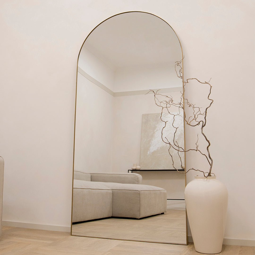 Theo - Full Length Gold Arched Large Metal Mirror 180cm x 90cm