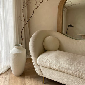 White Textured Terracotta Large Vase beside sofa