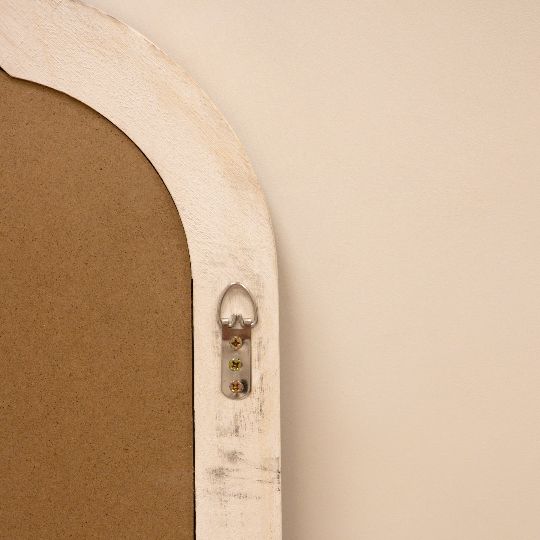 White Washed Wood Arched Overmantle Mirror mounting hook