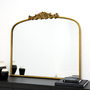 Amelia - Gold Arched Metal Overmantle Mirror 100cm x 87cm