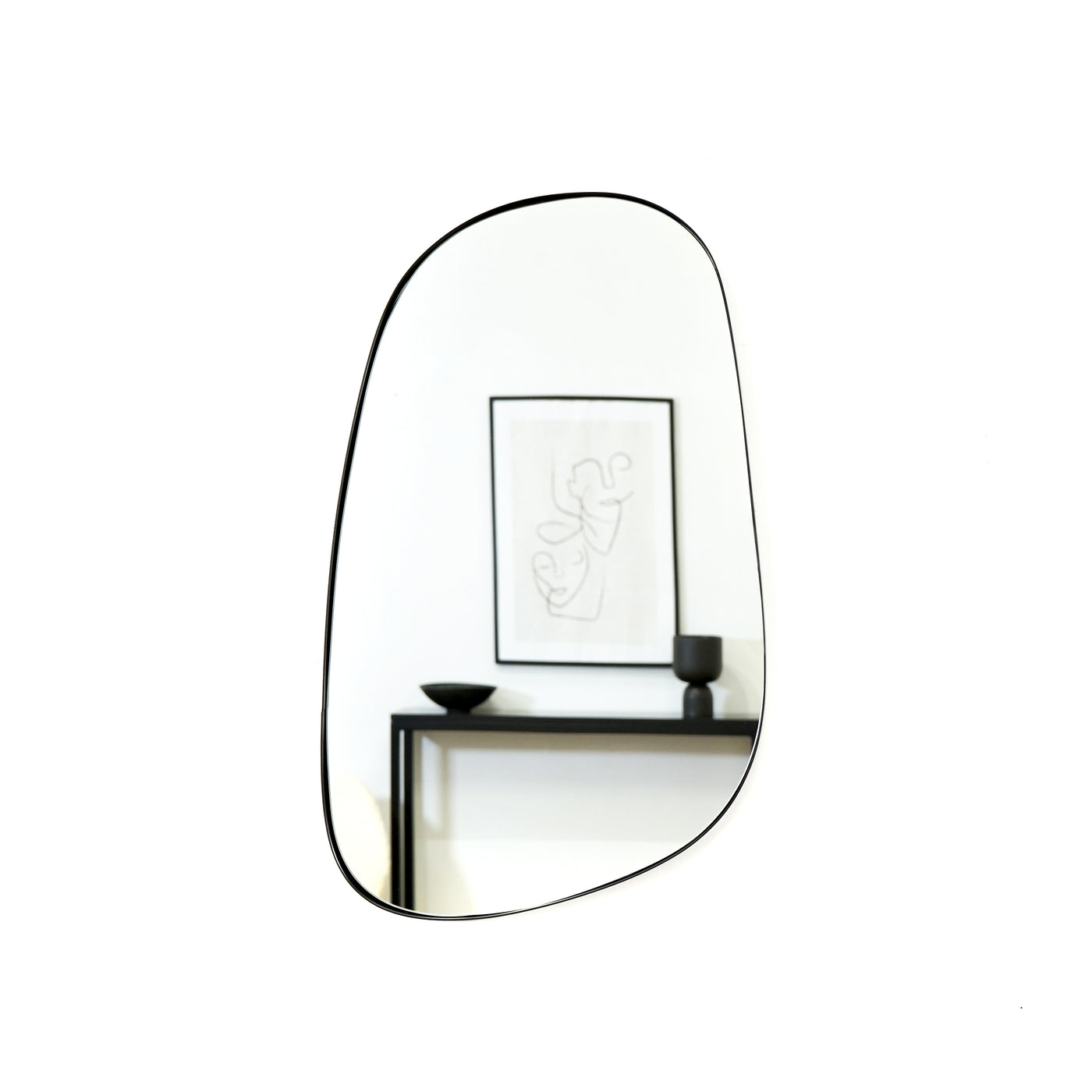 Black metal stone shaped irregular wall mirror