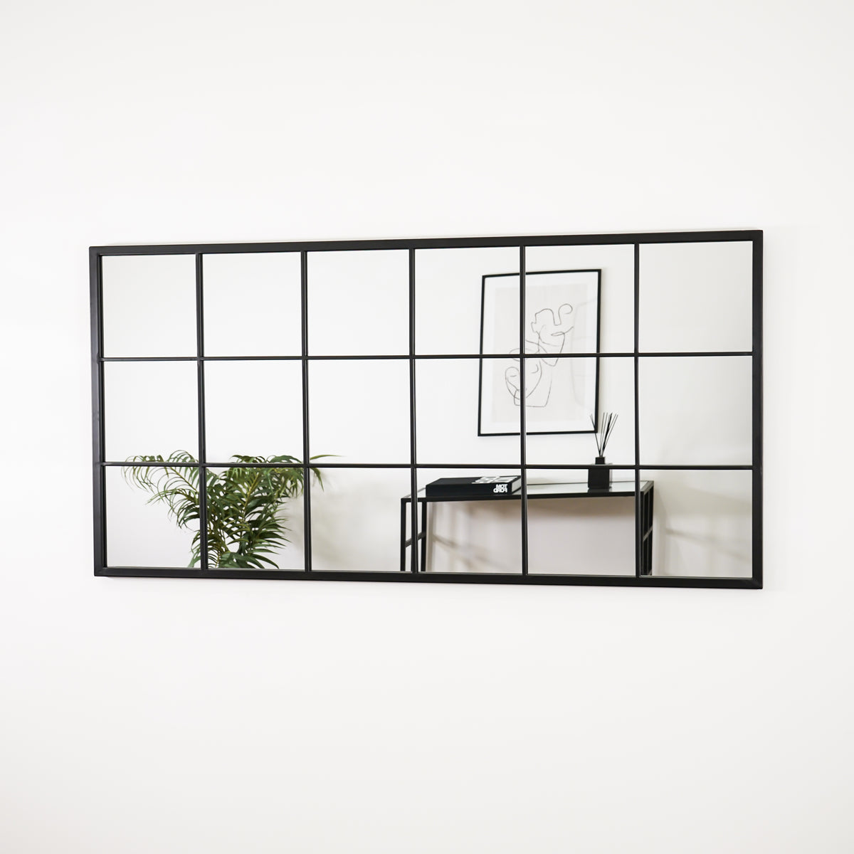 Brooklyn - Grand miroir de fenêtre industriel en métal noir 140 cm x 70 cm