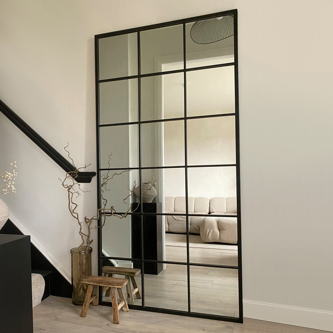 Aimi - Full Length Black Metal Rectangle Window Mirror - 180cm x 90cm