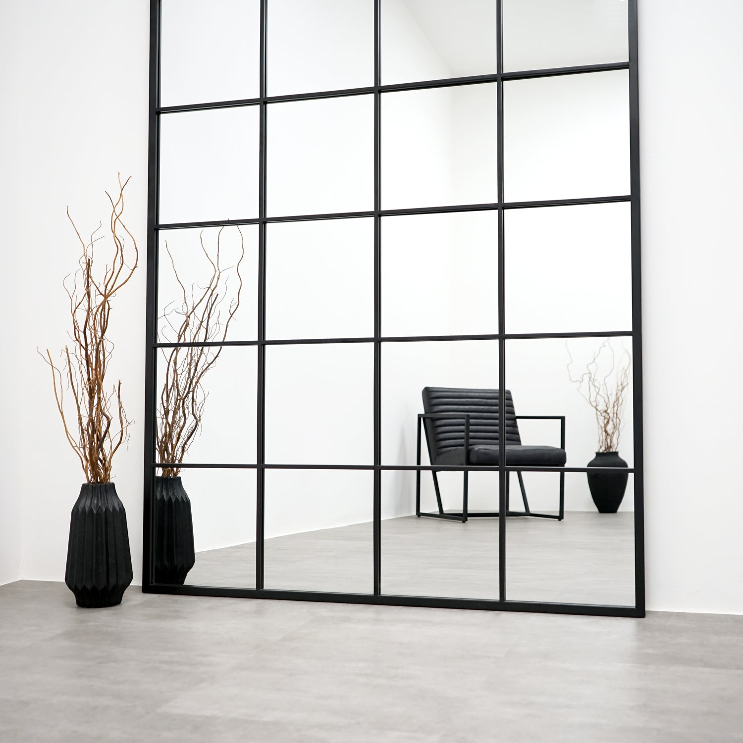 XL Full Length Black Metal Window Mirror 210cm x 120cm - Brooklyn