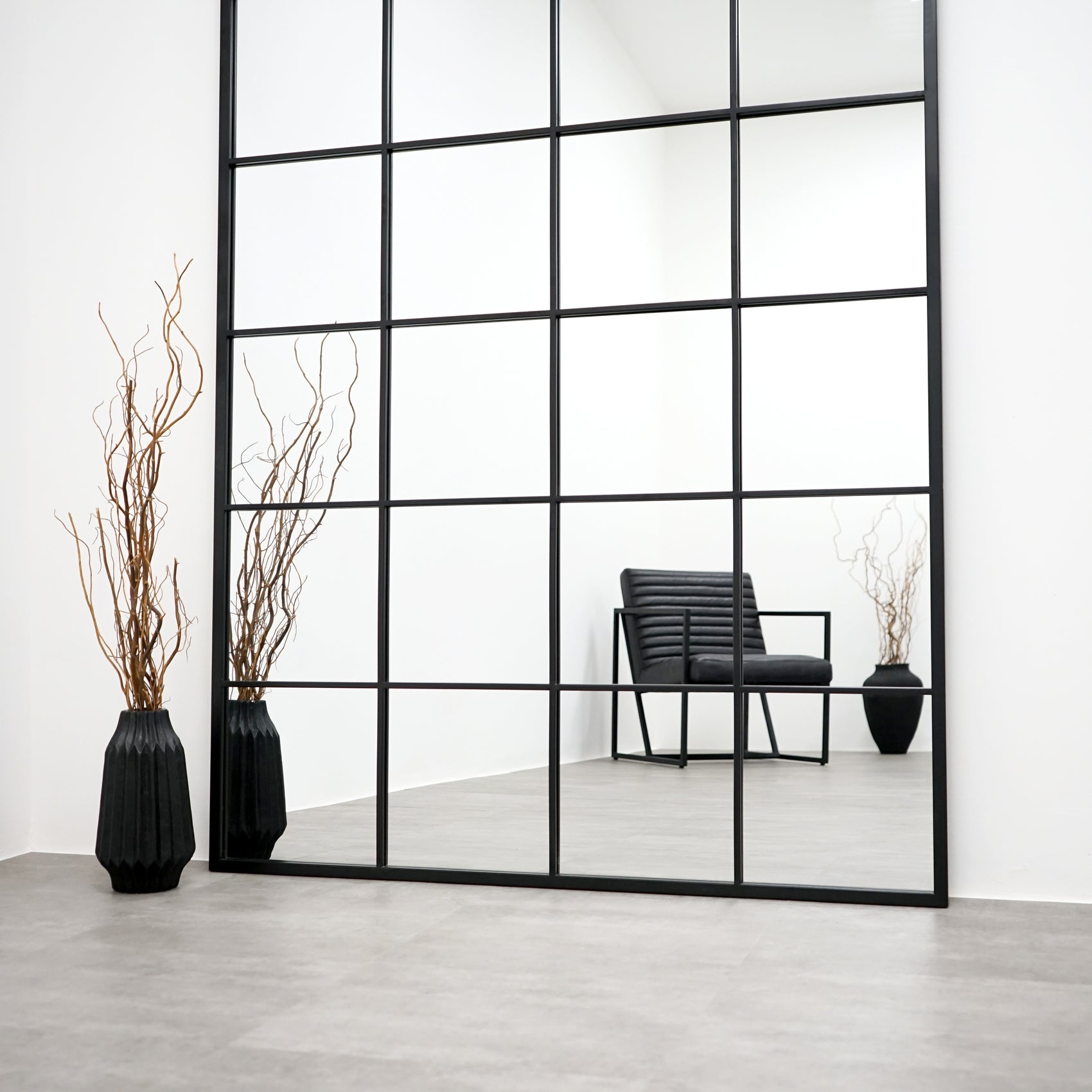 XL Full Length Black Metal Window Mirror 210cm x 120cm Brooklyn
