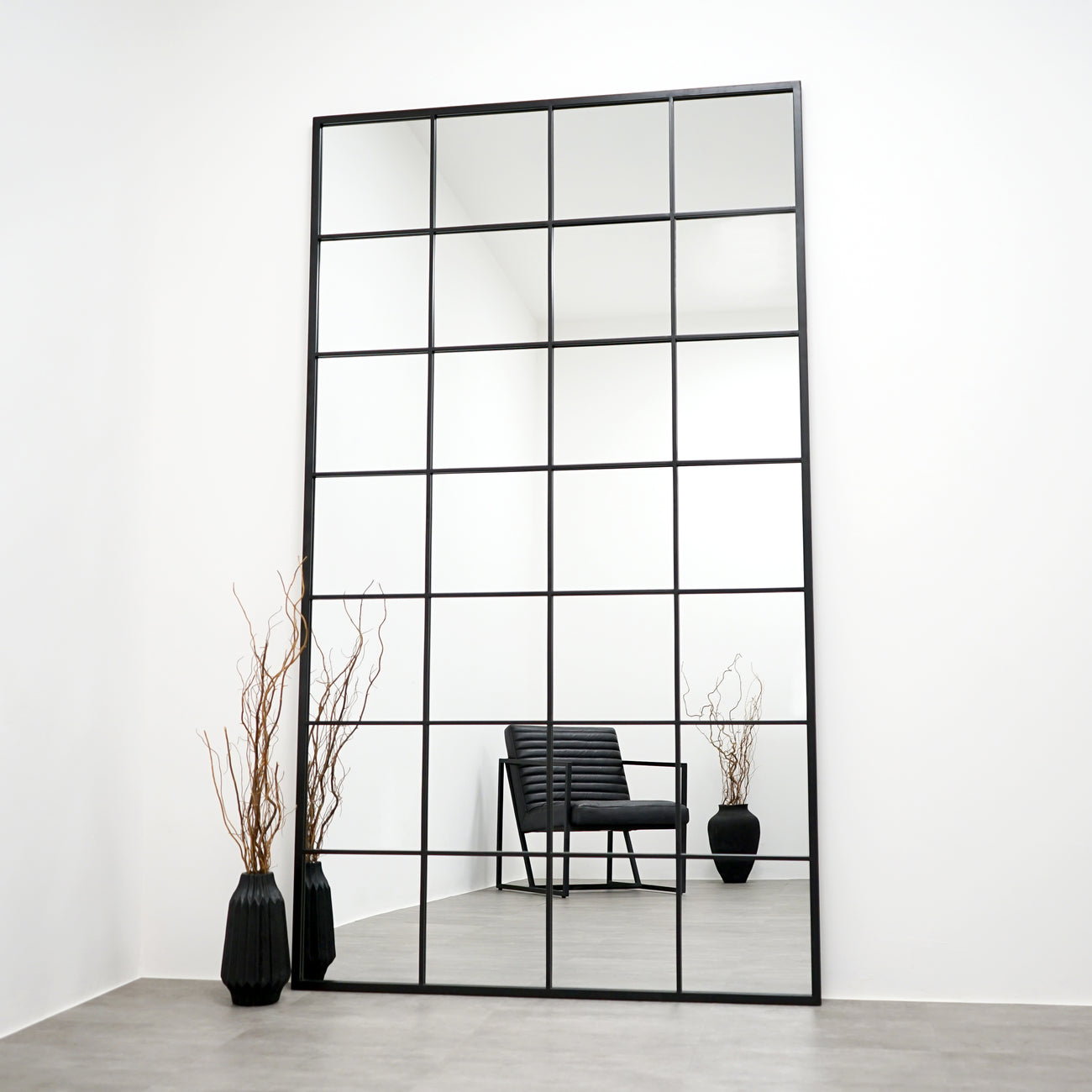 XL Full Length Black Metal Window Mirror 210cm x 120cm - Brooklyn