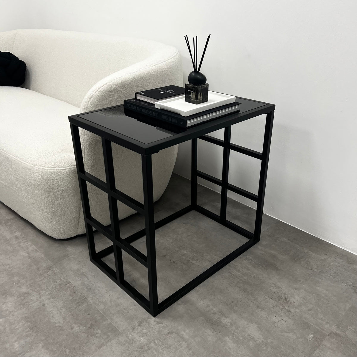Brooklyn - Table d'appoint rectangulaire moderne avec miroir teinté noir